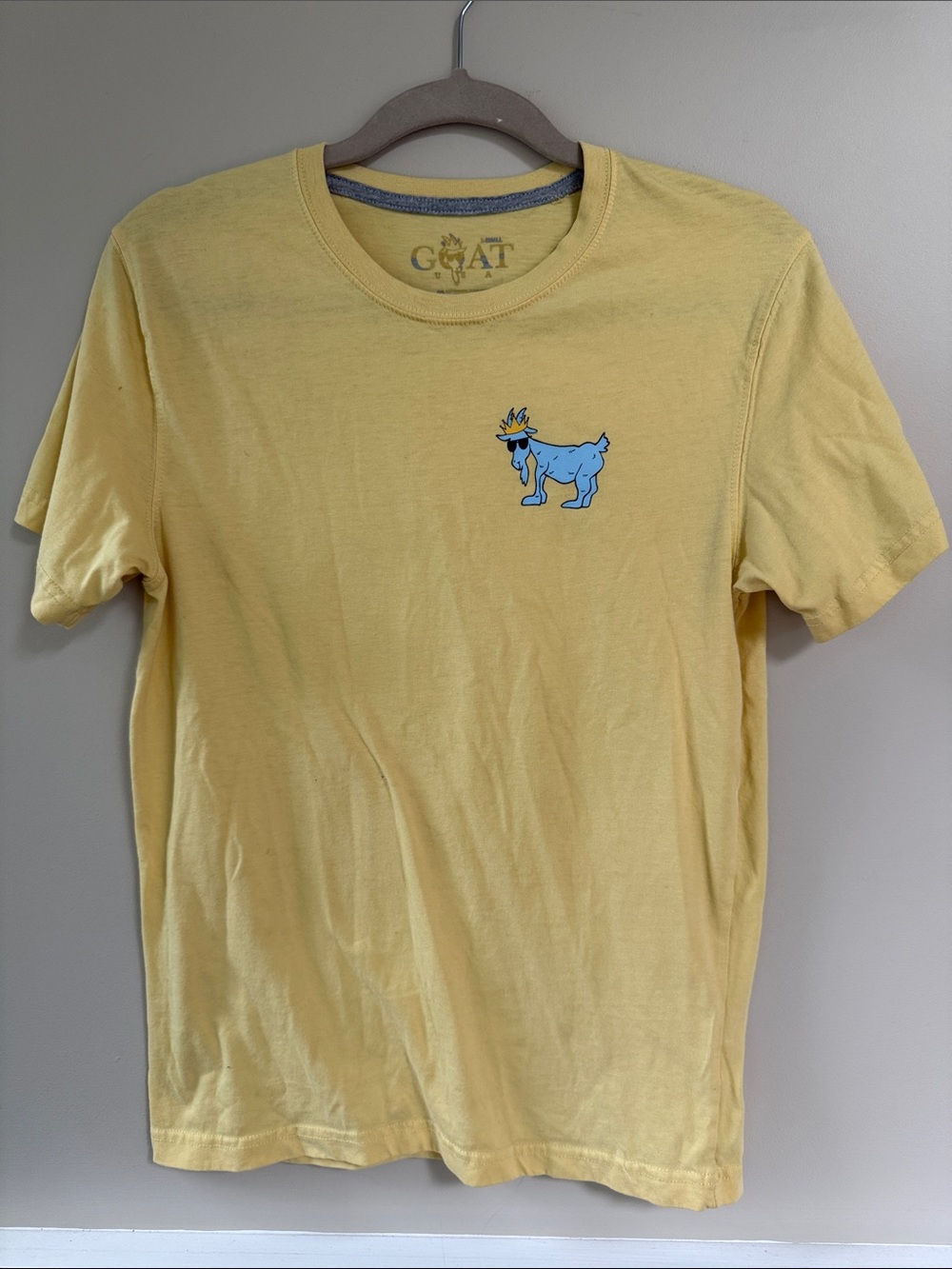 GOAT KIDS OG shirt Yellow Tee with Blue Goat Graphic